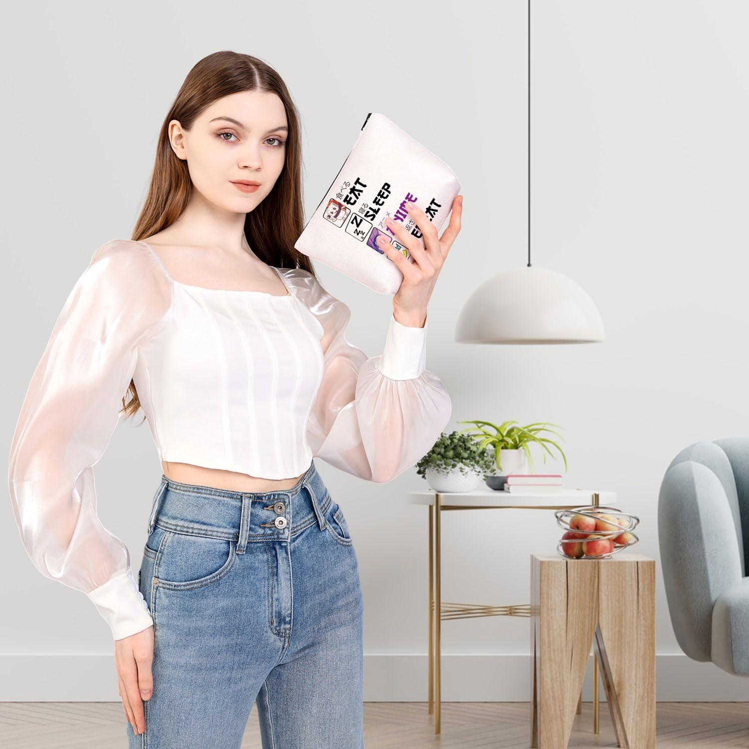 BDPWSS BDPWSS Anime Lover Gift Eat Sleep Anime Repeat Makeup Bag for Japanese Manga Fans Gift