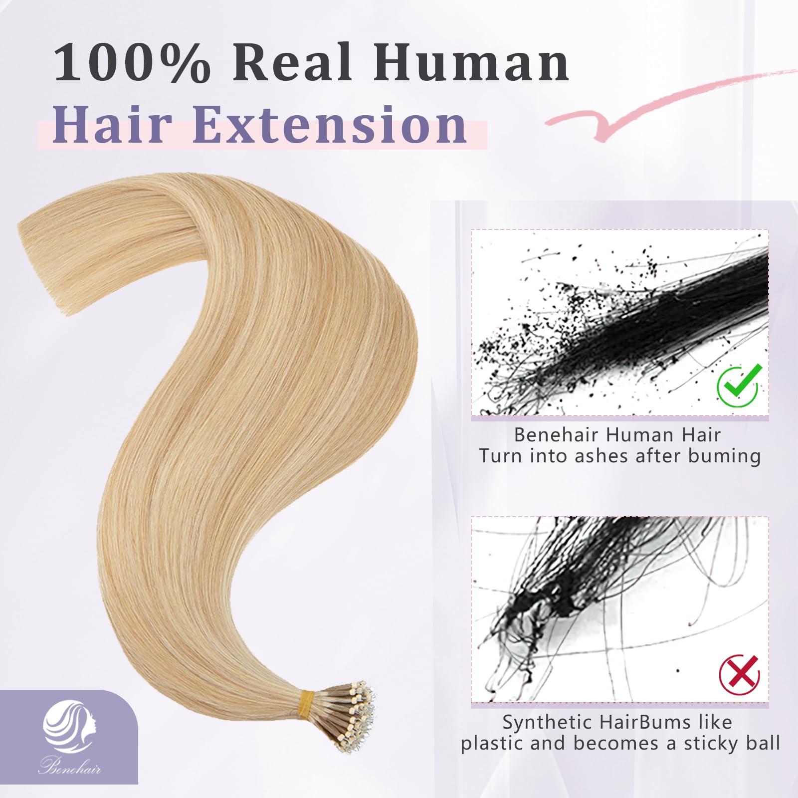 Benehair Benehair Nano Tip Human Hair Extensions Straight Cold Fushion Stick Ash Blonde&Bleach Blonde #18P613 Nano Beads Hair Extensions Real Human Hair 50 Strands 50g Natural Long Highlight Remy Hair 22Inch
