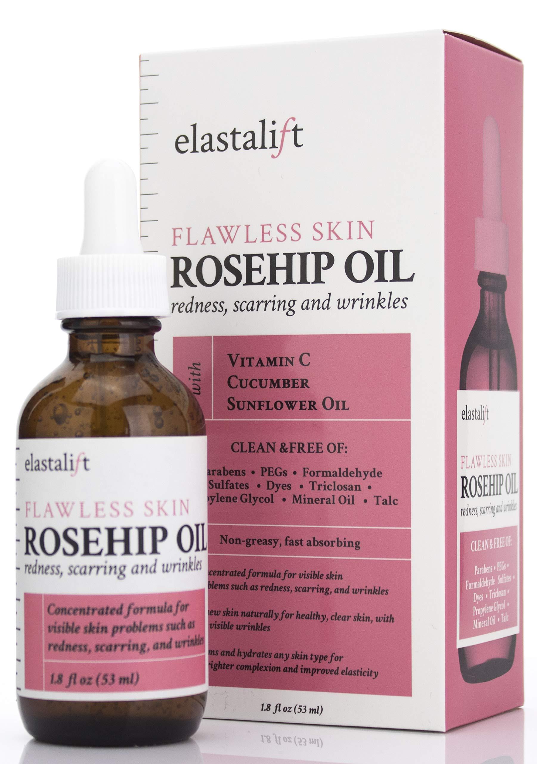 Elastalift Elastalift Rosehip Oil for face with Vitamin C and Cucumber. Pure Rosehip face oil helps with Wrinkles, Scarring, and Redness for a brighter skin complexion. 1.8 Fl Oz