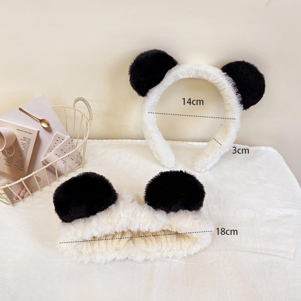 BFLCTTBD BFLCTTBD 2PCS Panda Ear Hairband Plush Panda Headband Panda Makeup Hair Band Washing Face Headbands Spa Skincare Headwrap for Women Girls