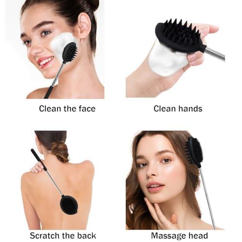 Ruxunteli Extendable Long-Handled Bath Brush, Retractable Handle (Pink)