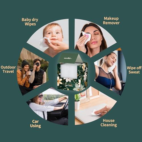 ourmed life Ourmed Life Disposable Face Towels, Clean Facial Wash Cloth without Lint, Biodegradable Cleansing Dry Wipes, Skincare and Makeup Remover Towels for Sensitive Skin (Unscented, 60 Count, Pack of 1)