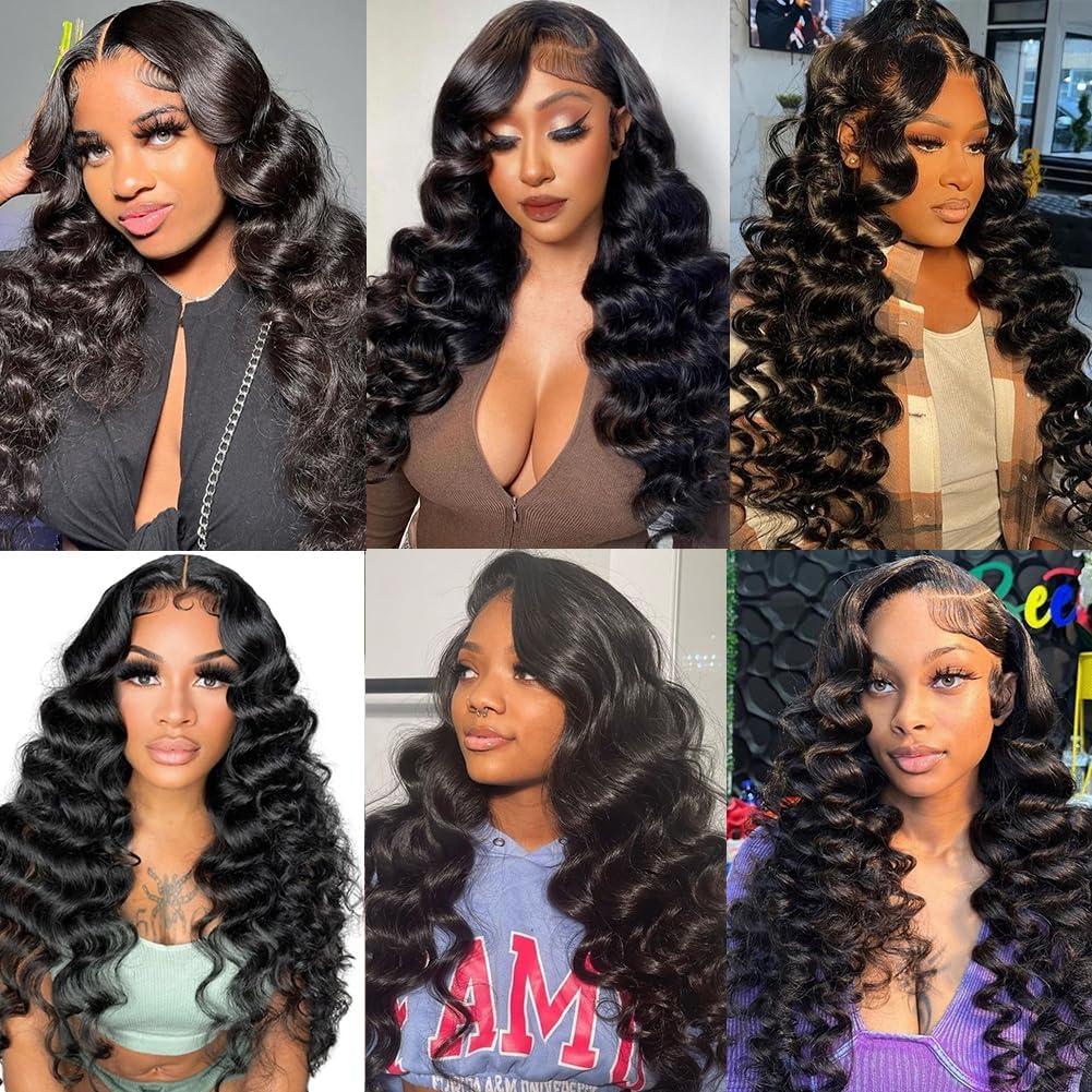 Luduna Luduna Human Hair Loose Wave Bundles with Closure Brazilian Loose Wave 3 Bundles with 4X4 Lace Closure 100% Unprocessed Virgin Human Bundles Hair Extensions for Black Women