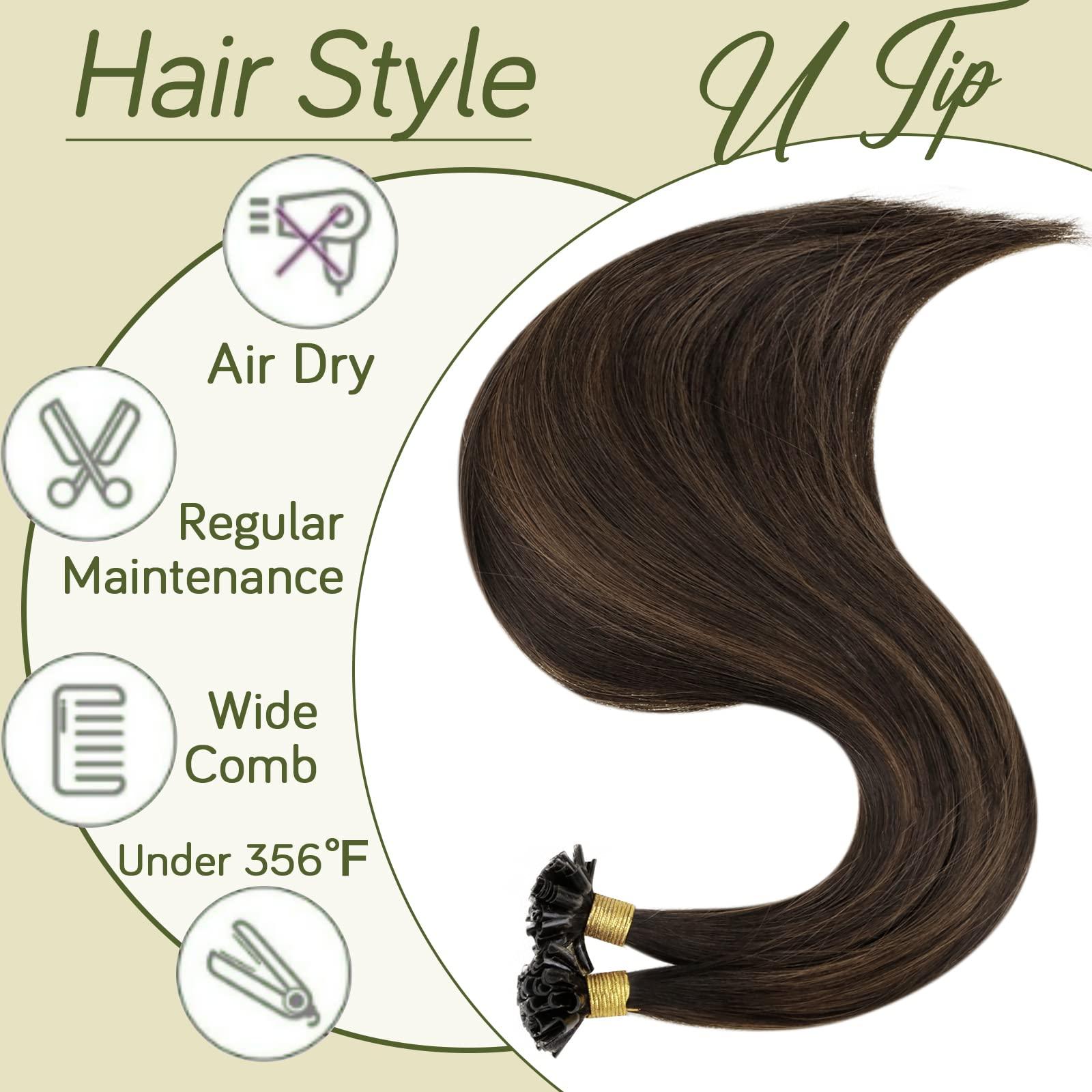 RUNATURE RUANTURE U Tip Hair Extensions Real Human Hair Ombre U Tip Hair Extensions Human Hair Balayage Dark Brown to Ash Brown Utip Keratin Hair Extensions Human Hair 14 Inch Short Hair 50g 50s