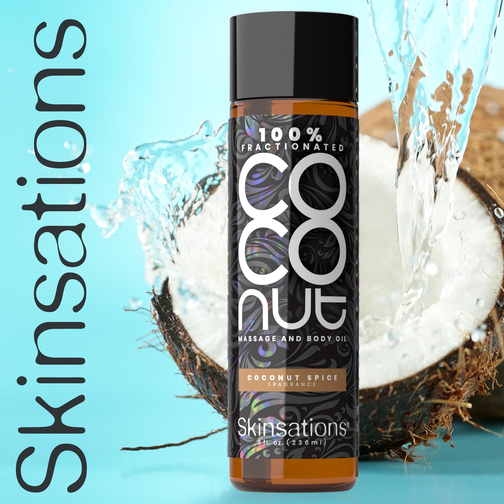 Skinsations Skinsations - Scented Body Oil - Coconut Spice - 100% Fractionated COCONUT Oil - Fragrance Oil for Skin, After Shower Body Oil for Women and Men, Body Moisturizer, Bath Oil, Hydrating Massage Oil