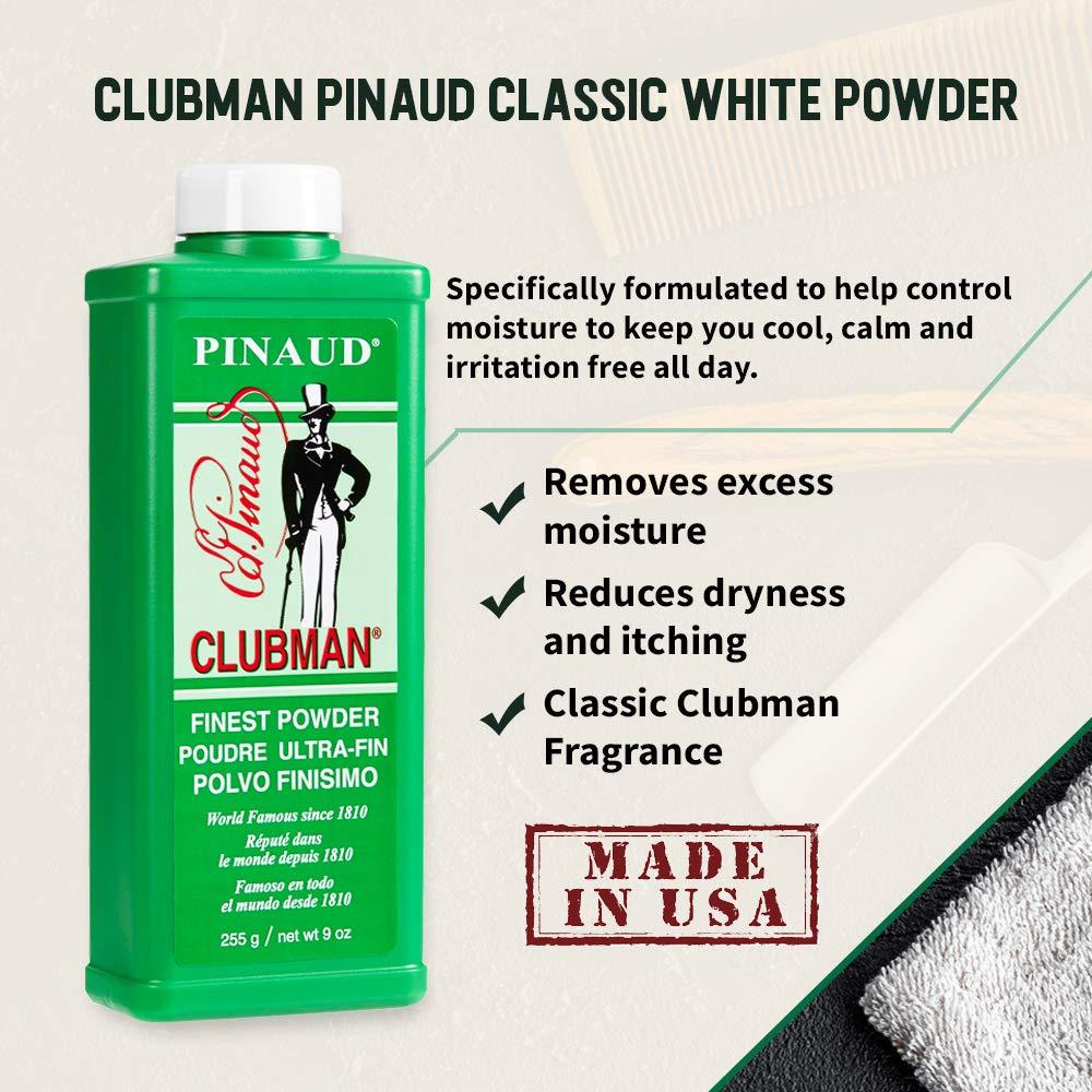 Pinaud Clubman Clubman Pinaud Finest Powder, Classic White Powder for Men, Protection Against Sweat and Body Odor, 9 oz x 3 packs