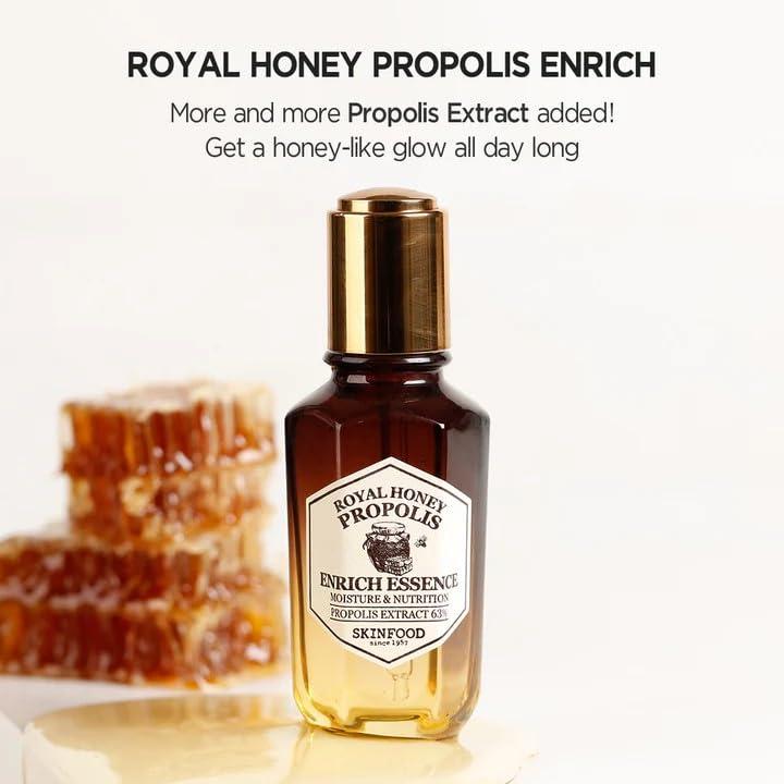 SKIN FOOD since 1957 SKINFOOD Royal Honey Propolis Enrich Essence - 63% Black Bee Propolis & 10% Royal Jelly Extract Face Serum - Propolis Serum for Skin, Valentine Day Gift - 1.69 Fl. Oz. (50mL)