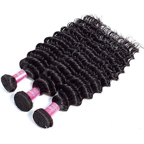 FQ Deep Wave Bundles with Closure Brazilian 10A Human Hair Bundles(26 28 30+20 Closure)Deep Weave Curly Human Hair 3 Bundles with 4x4 Lace Closure 100% Unprocessed Virgin Human Hair Bundles Natural Color