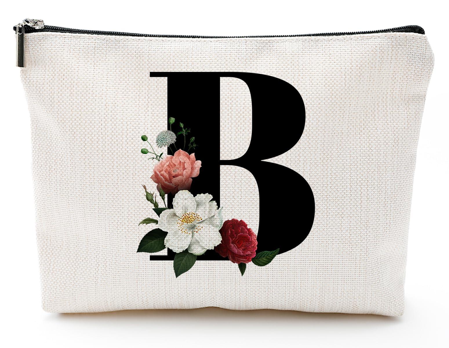 Gyflo Personalized Makeup Bag with Initials, Letter B Cosmetic Bag Toiletry Pouch A-Z Travel Make up Bag Monogram Toiletry Bag, Gifts for Women Teens Girls (B)