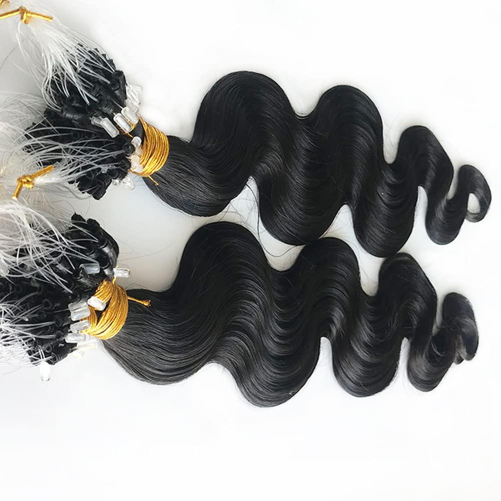 YiXing Body Wave Micro Loop Hair Extensions Human Hair 200G YiXing Microlink Human Hair Extensions for Black Women Bead Hair 200 Strands ,1G/Strand Micro Loop Ring Hair Extension Wavy Brazilian Hair 10Inch
