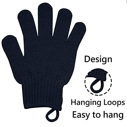Meiyante Exfoliating Glove with Hanging Loop - Bath Gloves 1 Pair Shower Gloves, Heavy Exfoliating Gloves for Men and Women Shower Gloves Body Wash Makes Skin Soft Healthy Body Exfoliating Gloves 1 Pair Black