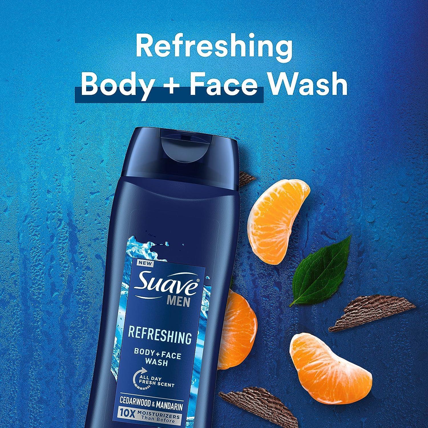 Suave Suave Body + Face Wash Men 18 Ounce Refreshing Cedarwood (Pack of 3)