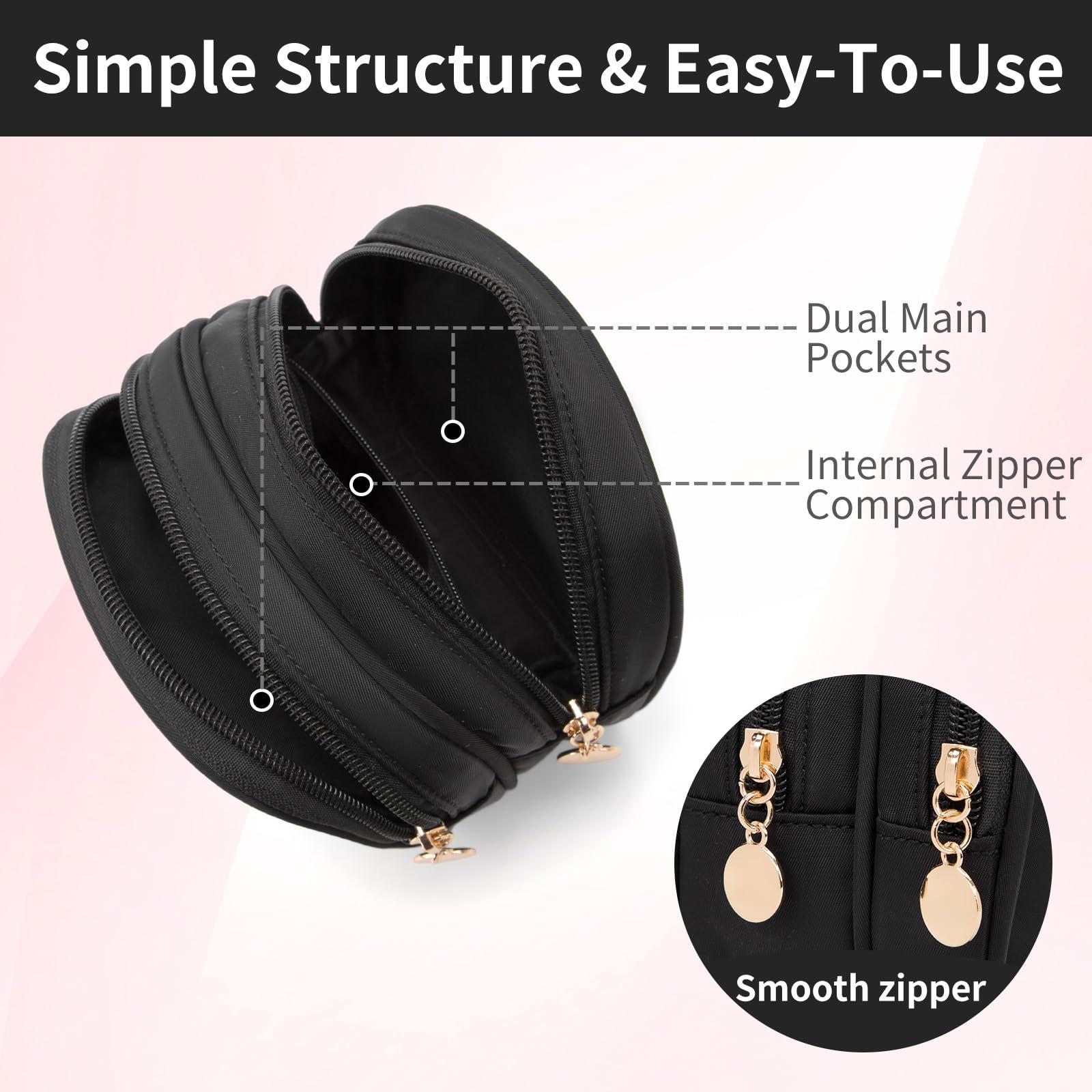 XIAOLER XIAOLER Small Makeup Pouch, Double Zipper Cosmetic Bag, Travel Makeup Bag, Cute Makeup Bag for Purse, Mini Toiletry Bag (Black)