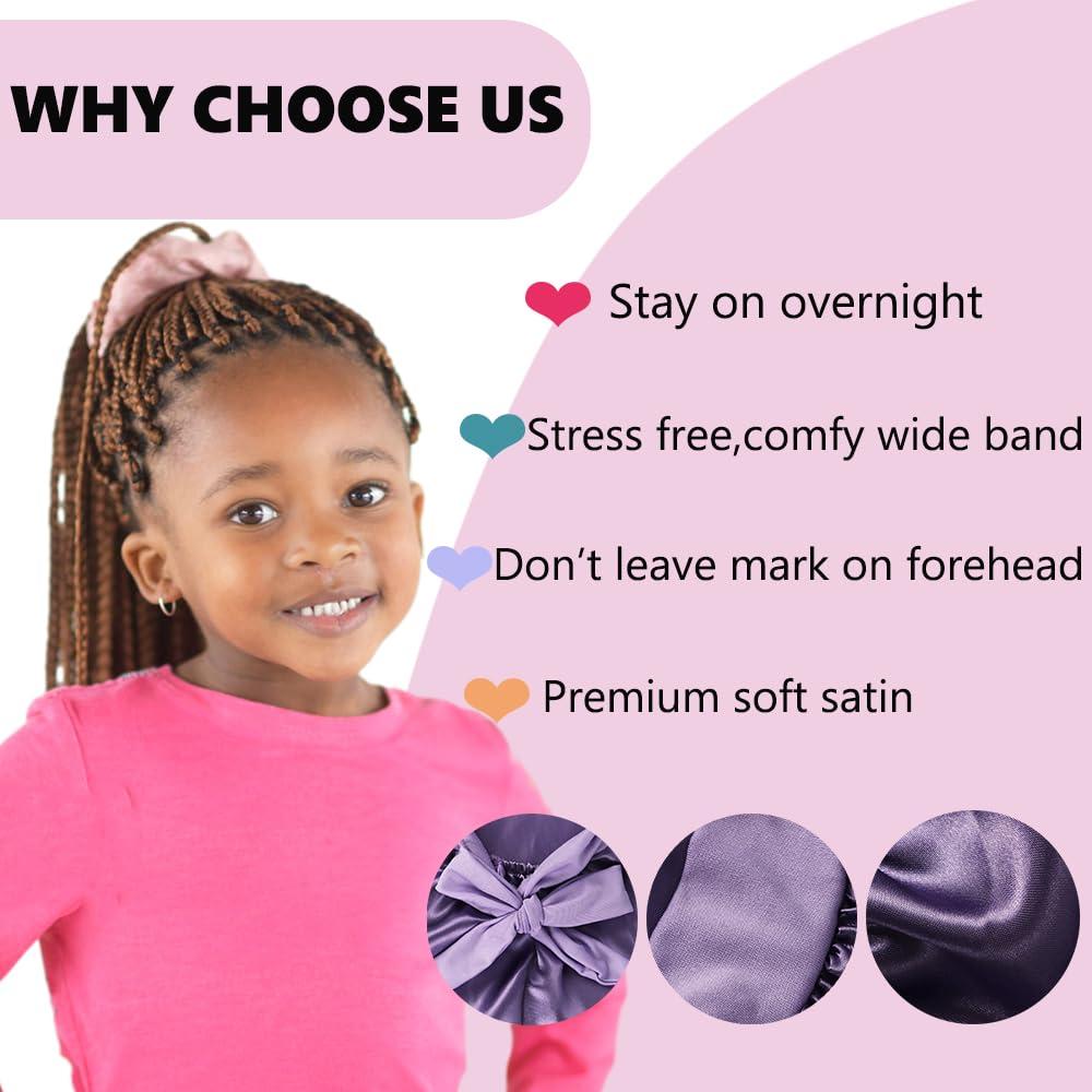 LBYLUS 2 Pcs Long Kids Bonnets for Girls,Silky Satin Bonnet for Sleeping Kids, Bonnet for Kids Braids,Long Hair