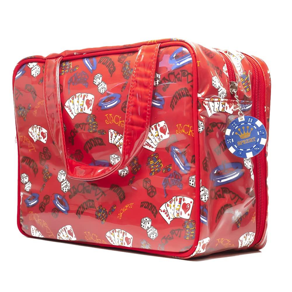 Speert Speert 4163 Red Casino Gambling Jackpot Pattern Theme Vinyl Cosmetic Travel Bag