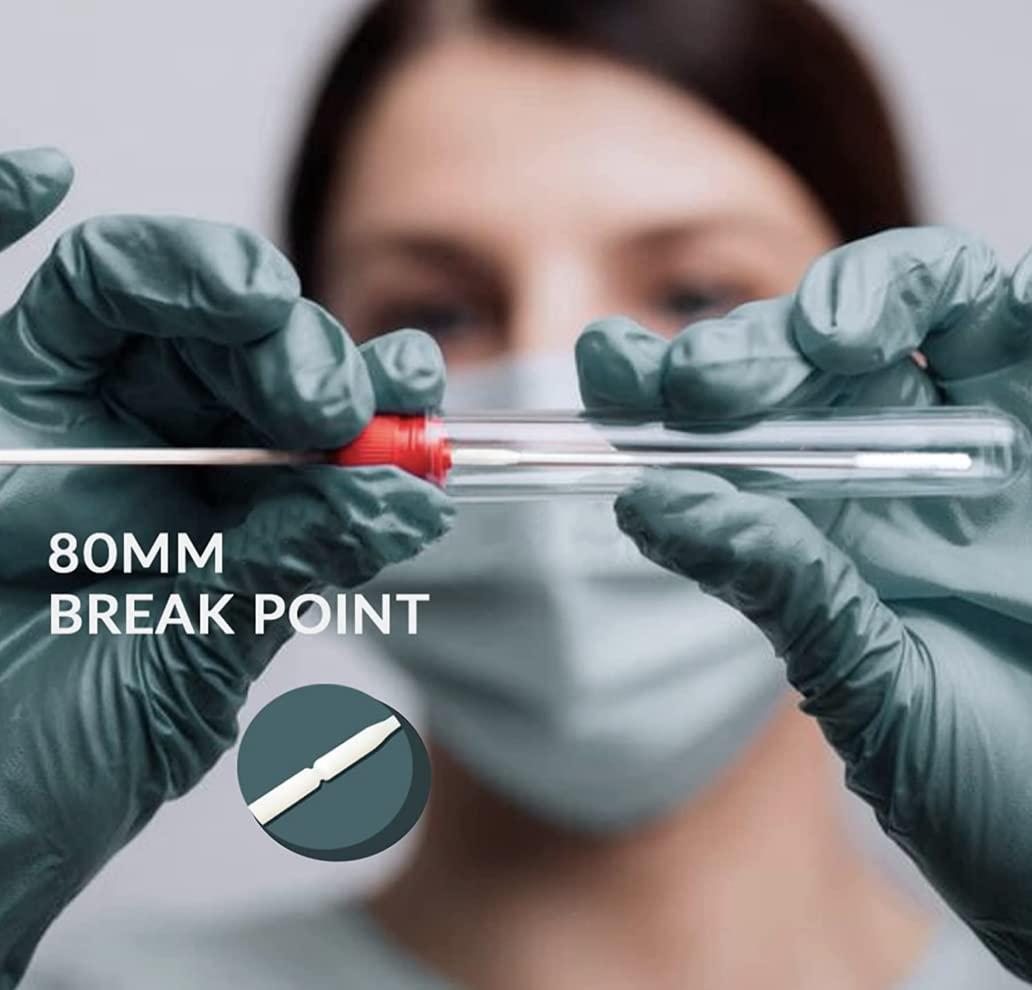 ZK Medical and Healthcare Manufacturing Co. Sterile Nasopharyngeal Swabs - Pack of 100 Flocked Nasal Swabs for Sampling, 80 mm Break Point, Nylon Flocking Tip, White