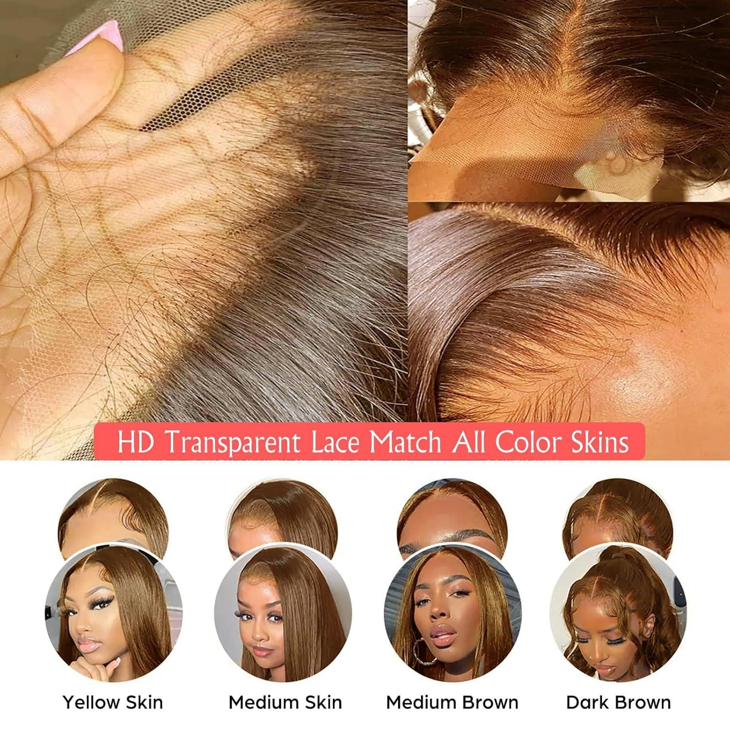 tunfine tunfine 13x6 Chocolate Brown Lace Front Wig 200 Density Hd Lace Front Wigs Human Hair,24 Inch Glueless Straight Frontal Wigs Human Hair Pre Plucked With Baby Hair