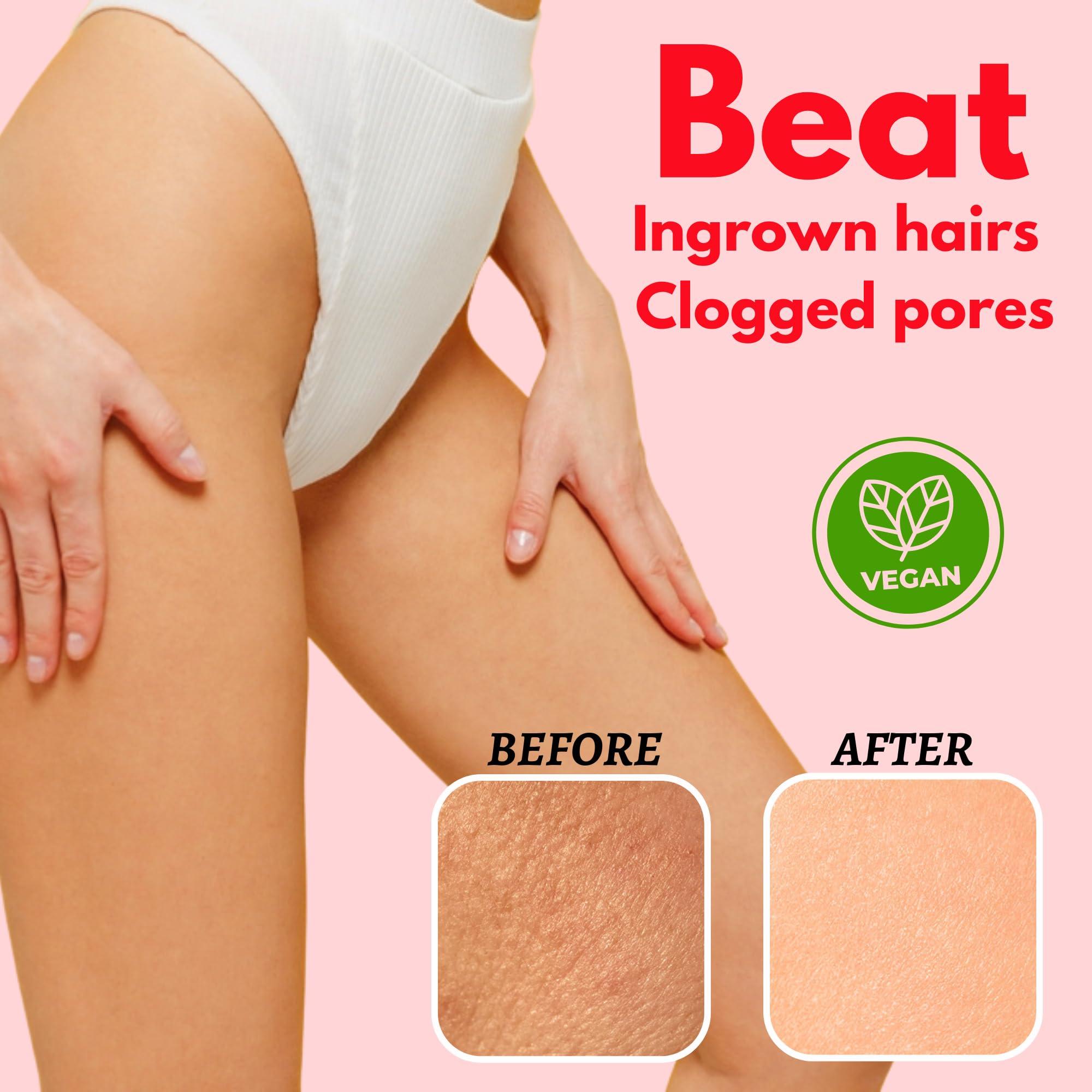 Muun Bikini Area Exfoliator, 2% Kojic Acid Vitamin C & 7% AHA/BHA Even Skin Tone & Ingrown Hair - Underarm Scrub - Radian, Smoothe & Soften Body Scrub