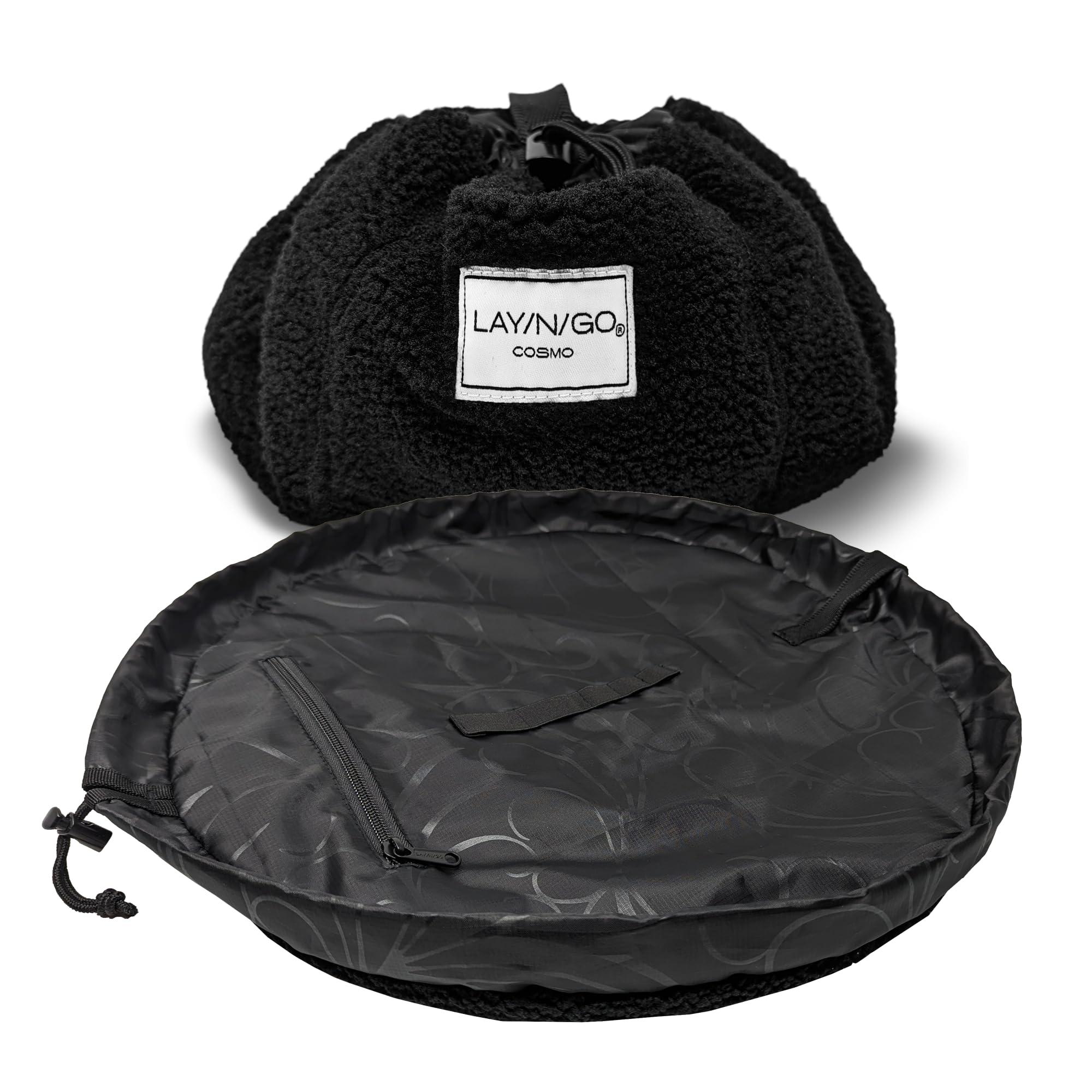 Lay-n-Go Lay-n-Go Cosmo Drawstring Cosmetic & Makeup Bag Organizer - Portable Drawstring Makeup Bag w/Zipper Pocket, Makeup Loops & More - Durable, Machine Washable Makeup Bag for Travel (20, Comfort/Black)