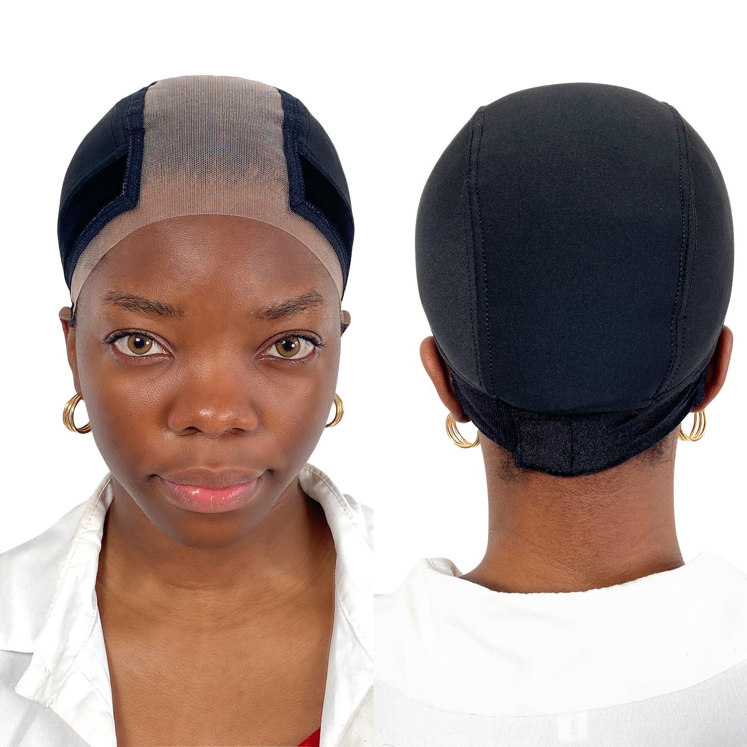 LAB HAIRS LAB HAIRS Wig Cap with Grip Band for Keeping Wigs in Place, More Full Cap-wide Transparent Lace for Lace Front Wigs - Brown/Black/Nude Non Slip Cap Make Your Wig Be Glueless (Black-L)