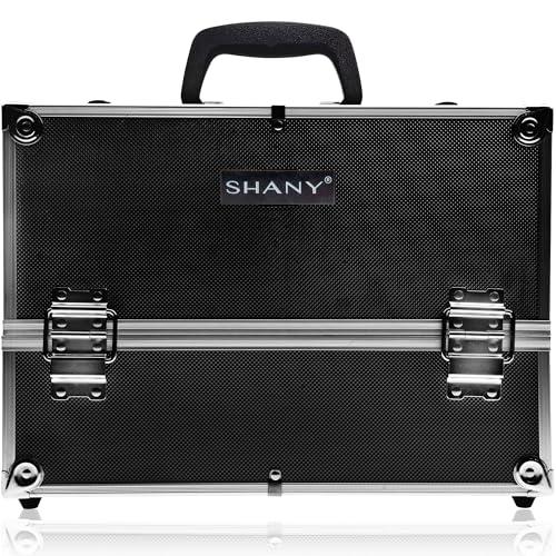 SHANY SHANY Essential Pro Makeup Train Case Cosmetic Box Portable Makeup Case Cosmetics Beauty Organizer Jewelry storage with Locks, Multi Compartments Makeup Box and Shoulder Strap - Jet black