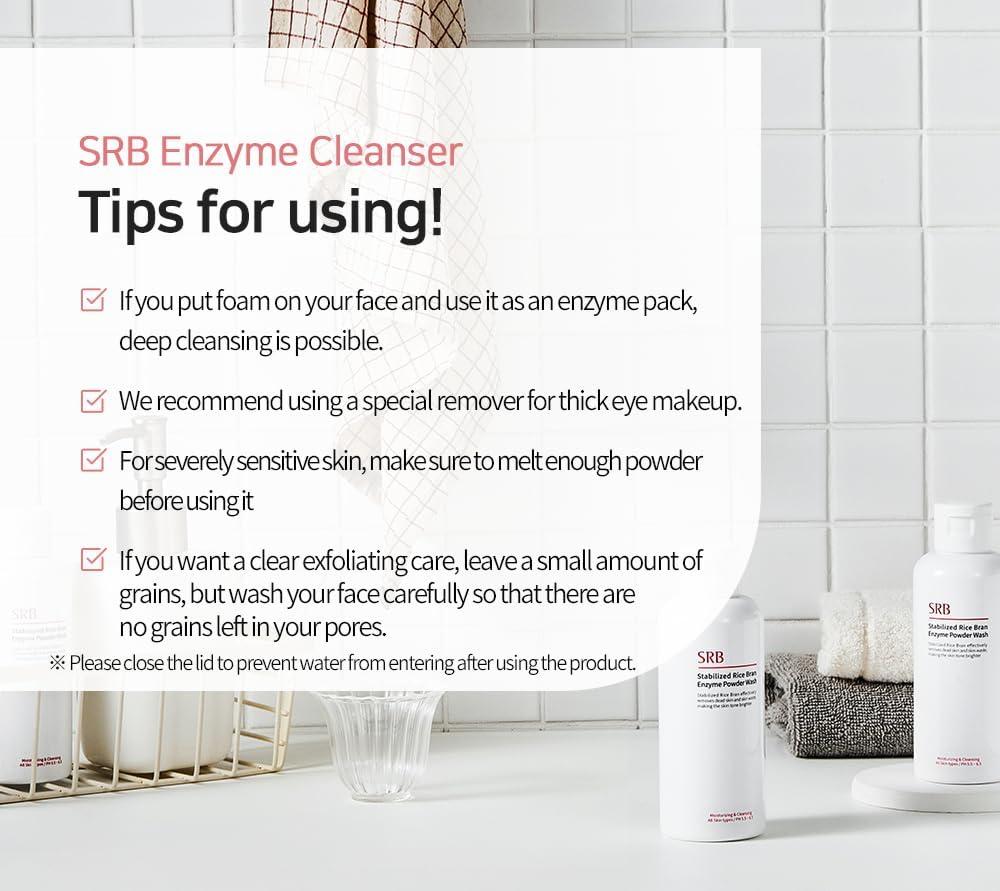 SRB SRB Stabilized Rice Bran Enzyme Powder Wash - Exfoliating Face Wash with Enzymes for Sensitive and Acne Skin - Hydrating Collagen Rice Cleansing Powder (2.46oz)