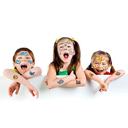 Mimeile Animal Face Tattoos Stickers for Kids Temporary Fake Paint Tattoos 12 Sheets, Water Transfer Birthday Party Supplies Festival Favors Makeup Skin Decor for Girl Boy