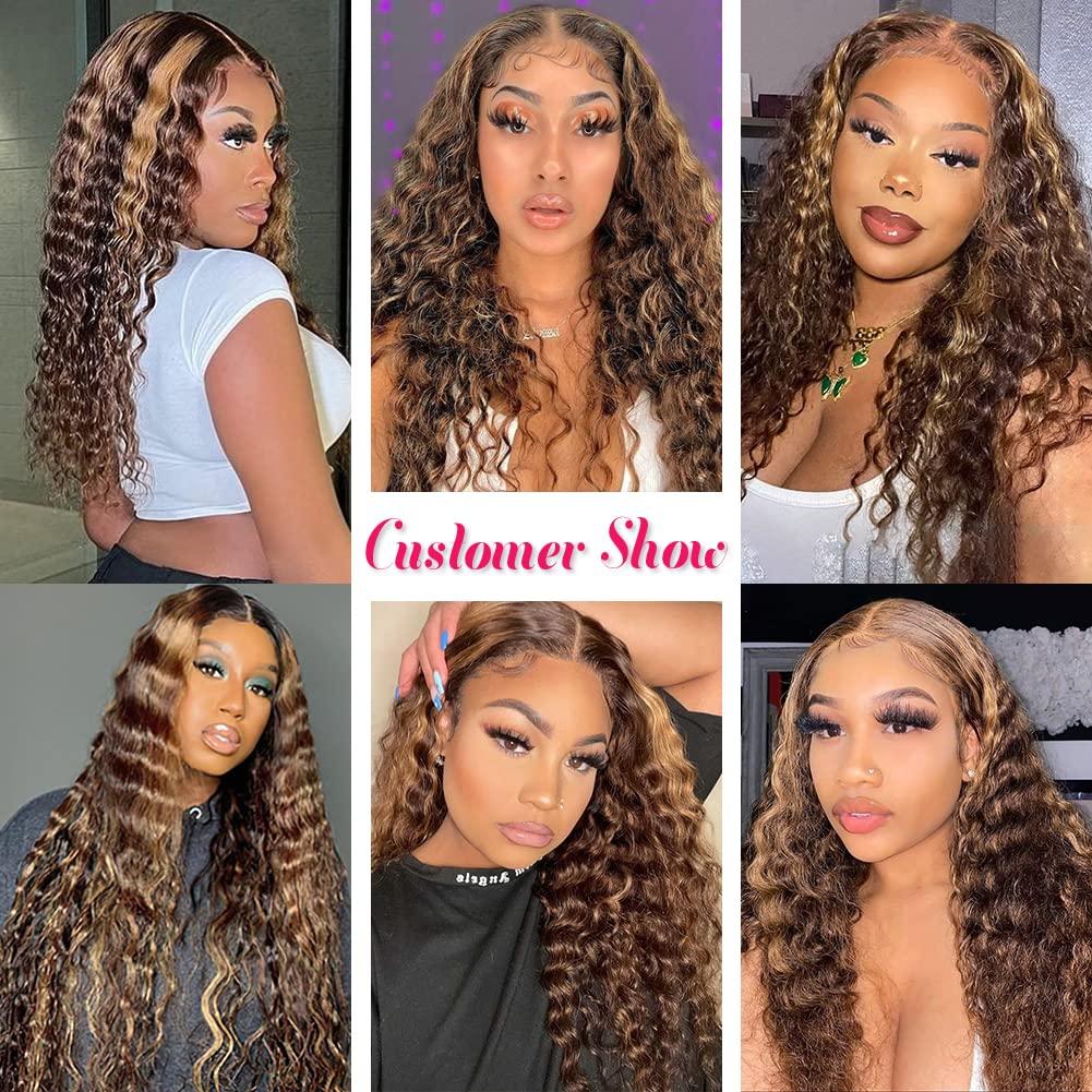 Alibeauty Alibeauty Highlight Ombre Lace Front Wigs Human Hair Pre Plucked with Baby Hair Honey Blonde 13x4 HD Transparent Glueless Lace Frontal Water Wave Wigs for Black Women Natural Hairline 26 inch
