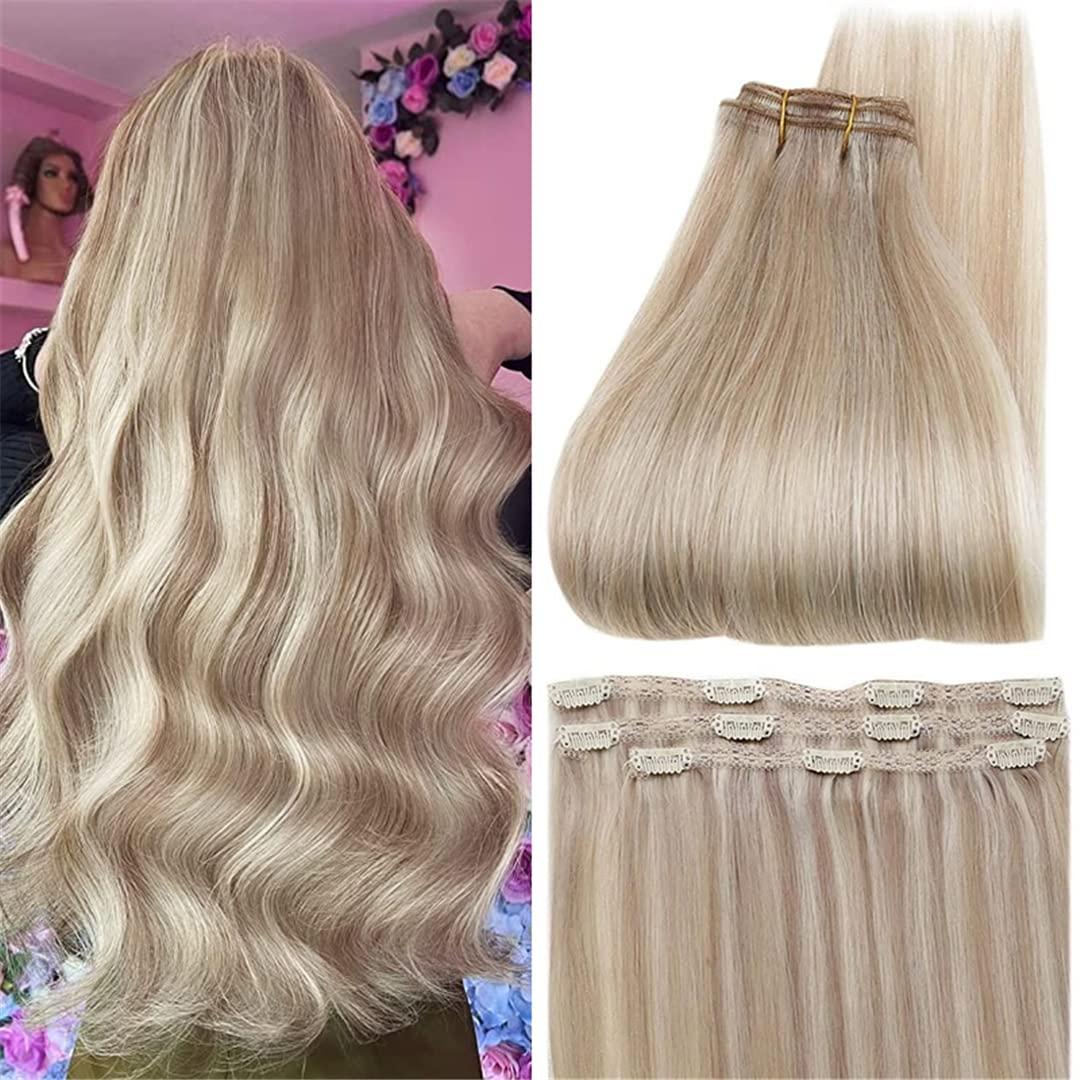Sweejim 50 Grams Clips In Hair Extensions Human Hair Seamless Real Human Hair Extensions Remy 50G Clip In Hair Extensions 16p22 18 inches 50 Gram Per Set