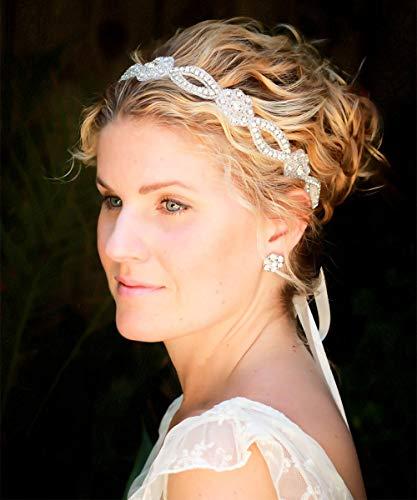 Aimimier Aimimer Bridal Crystal Rhinestone Headband with Ribbon Wedding Hair Accessories Prom Party Hair Jewelry for Women and Girls