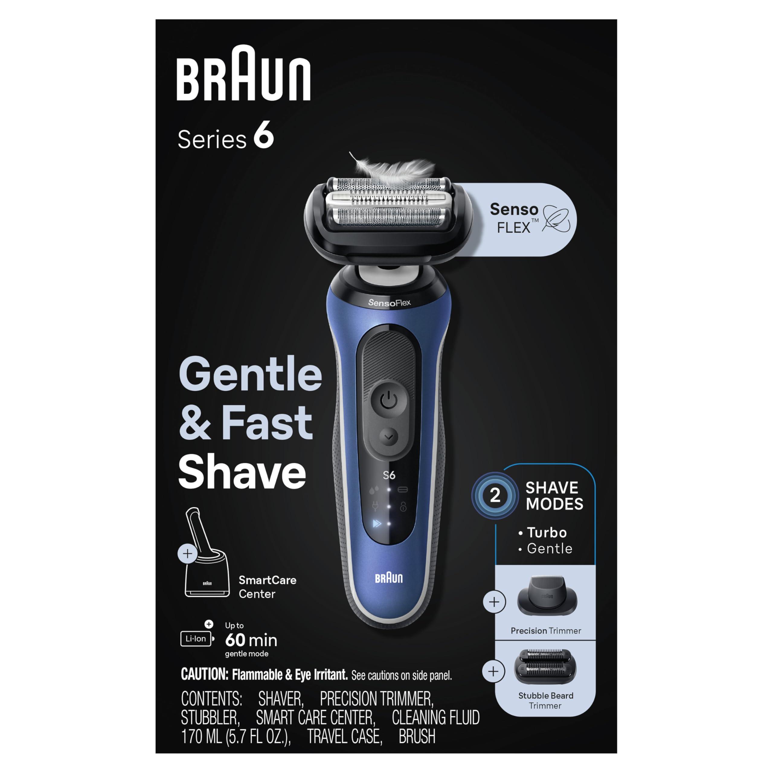 Braun Braun Electric Shaver for Men, Series 6 6177cc, Wet & Dry Shave, Turbo & Gentle Shaving Modes, Foil Shaver, Blue