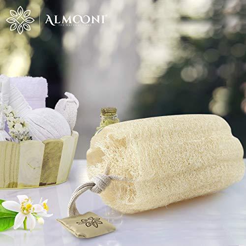 ALMOONI Premium Natural Egyptian Shower Loofah Sponge and Loofah Pad Bundle, Made with Natural Egyptian Shower Loofah Sponge That Gets Your Body Clean