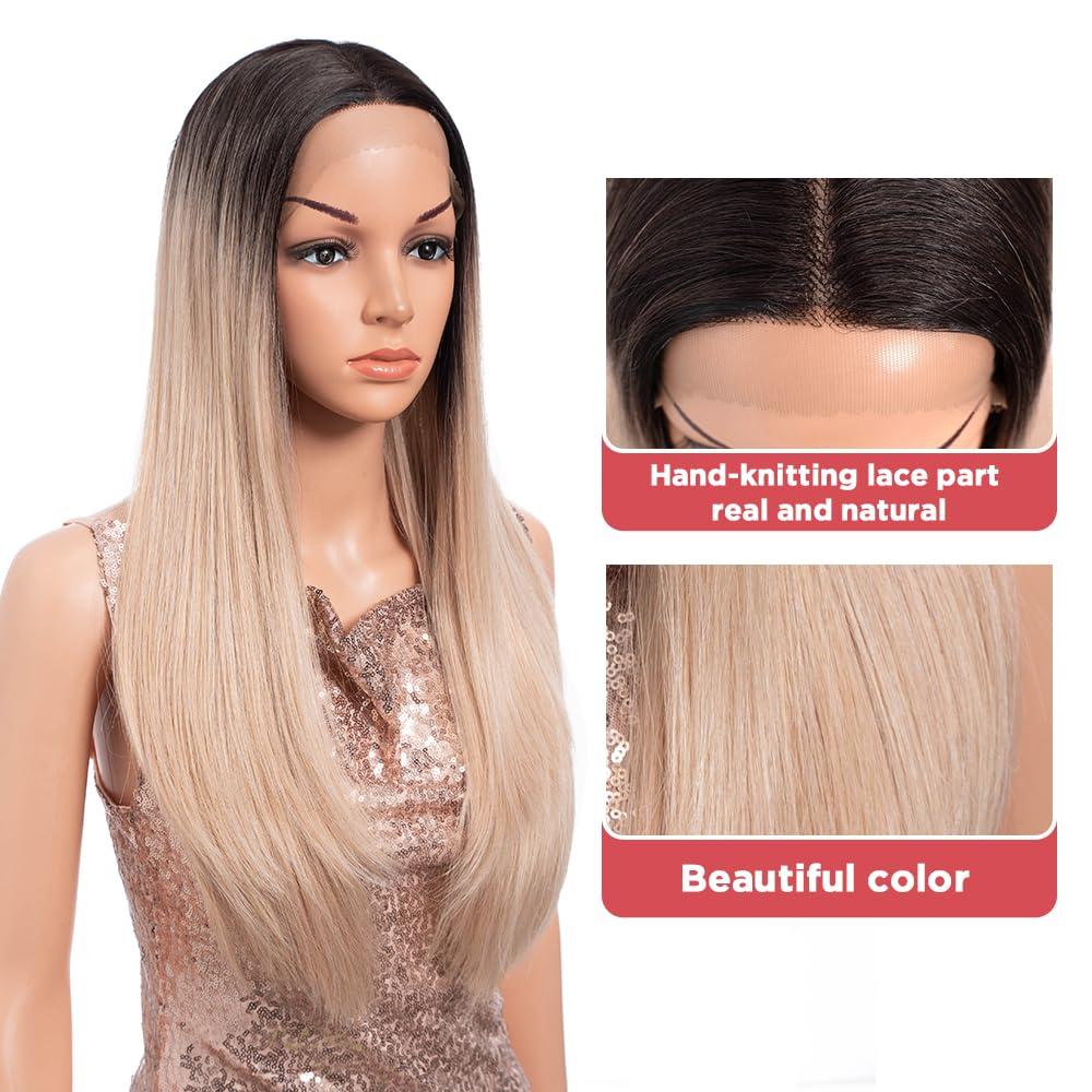 REBECCA STYLE REBECCA STYLE Long Straight Blonde Wigs for Women 26 Inch Synthetic Lace Front Wig for Black Women Heat Resistant Long Hair Wigs Natural Looking
