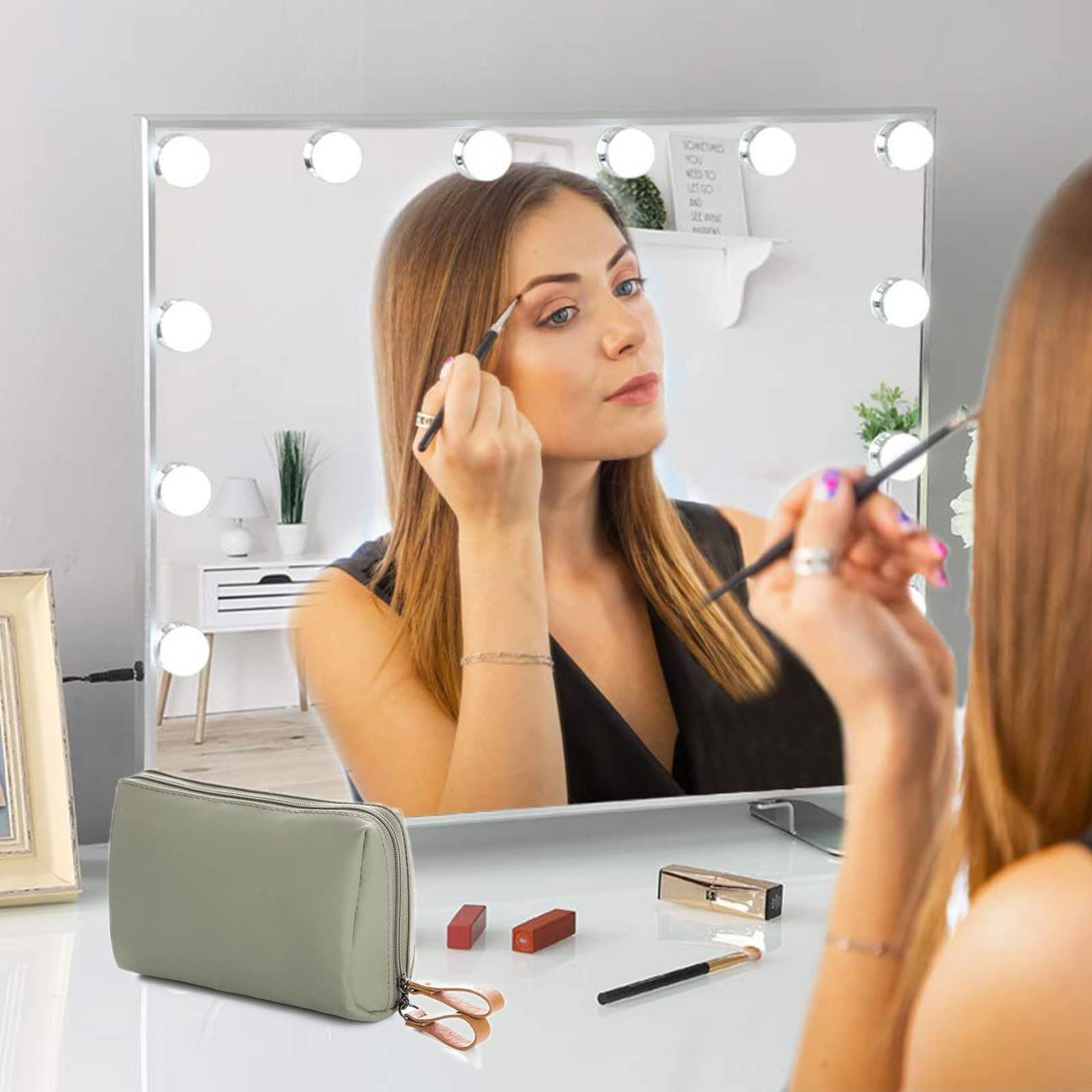 TSHAOUN TSHAOUN Travel Makeup Pouch, Small Cosmetic Bag 2023 New Travel Makeup, Waterproof Portable Travel Toiletry Pouch with Zipper,Travel Pouch for Women Toiletry and Makeup, Green Pink,