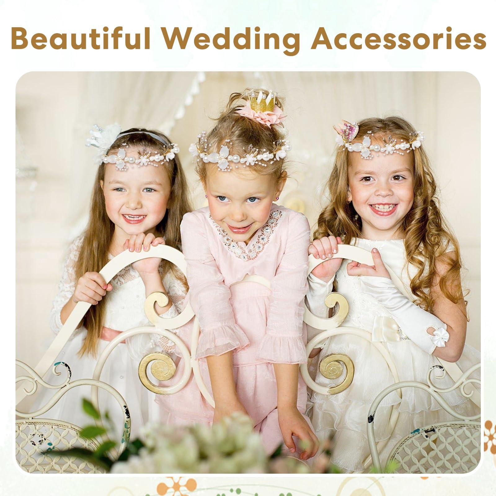Sumotia Sumotia 3 Pcs Flower Girl Headpieces Headband Hair Accessory Pearl Princess Flower Crown for Birthday Party Prom Wedding Photography