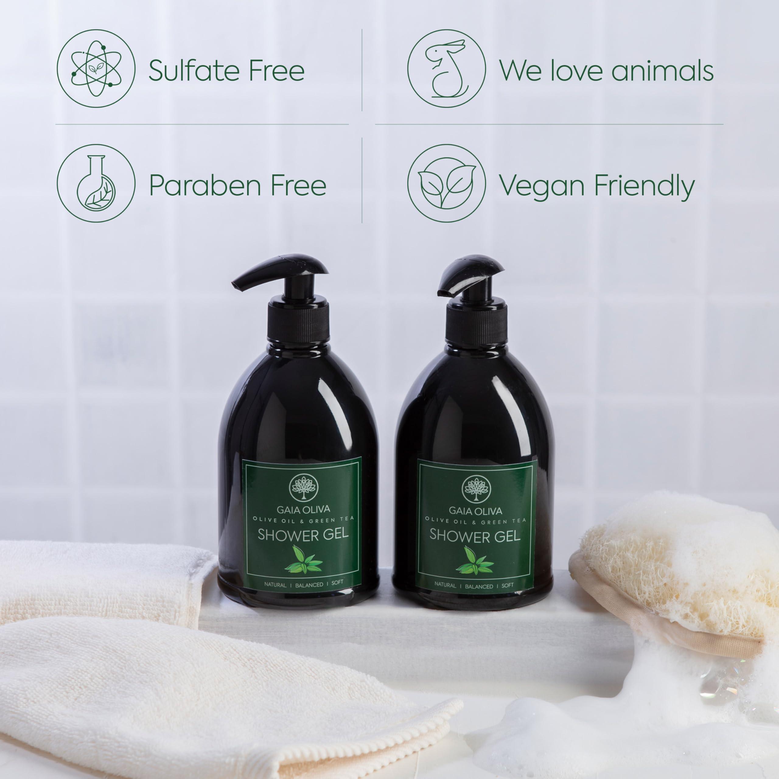 GAIA Oliva GAIA Oliva Liquid Shower Gel Moisturizing Body Wash Olive Oil, Bath Body Soap, Bottle 16.9 FL OZ (Pack of 2, Green Tea)