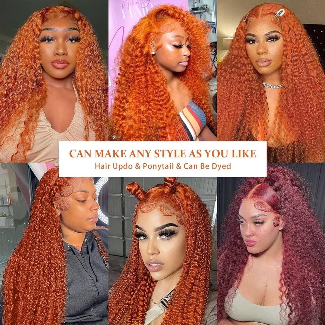 Daules Daules Ginger Curly Lace Front Wigs Human Hair 26in+Ginger 136 Lace Front Wigs Human Hair Body Wave 20in