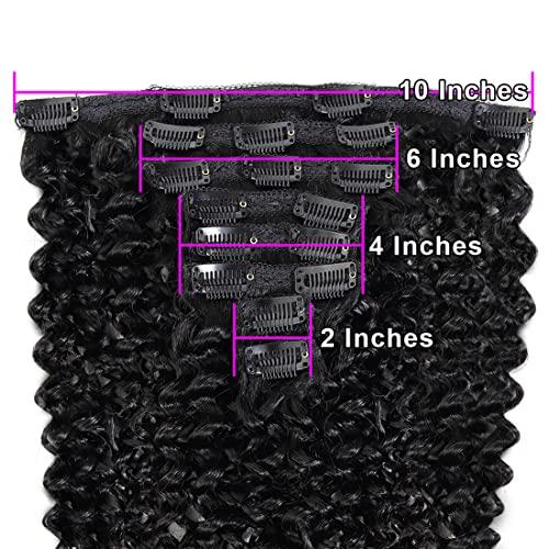 R RACILY HAIR Kinky Curly Clip In Hair Extensions Human Hair 1 Set 3C 4A Curly Wave Clip Ins Full Head for Black Women Brazilian Remy Human Hair Natural Color Double Weft Long 8 Pieces/Lot 135g (20", Curly)