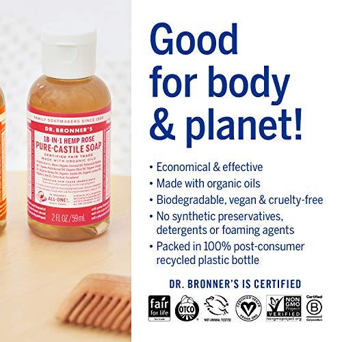 Dr. Bronner's Dr. Bronner’s - Pure-Castile Liquid Soap (Rose, 2 ounce) - Made with Organic Oils, 18-in-1 Uses: Face, Body, Hair, Laundry, Pets and Dishes, Concentrated, Vegan, Non-GMO