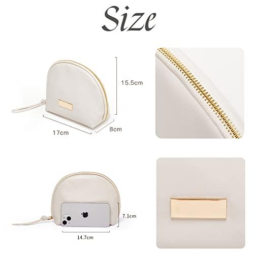 cirea cirea Egg White Clamshell PU Makeup Bag for Purse Portable Small Cosmetic Travel Bag for Women Cute Skincare Bag (Egg White)