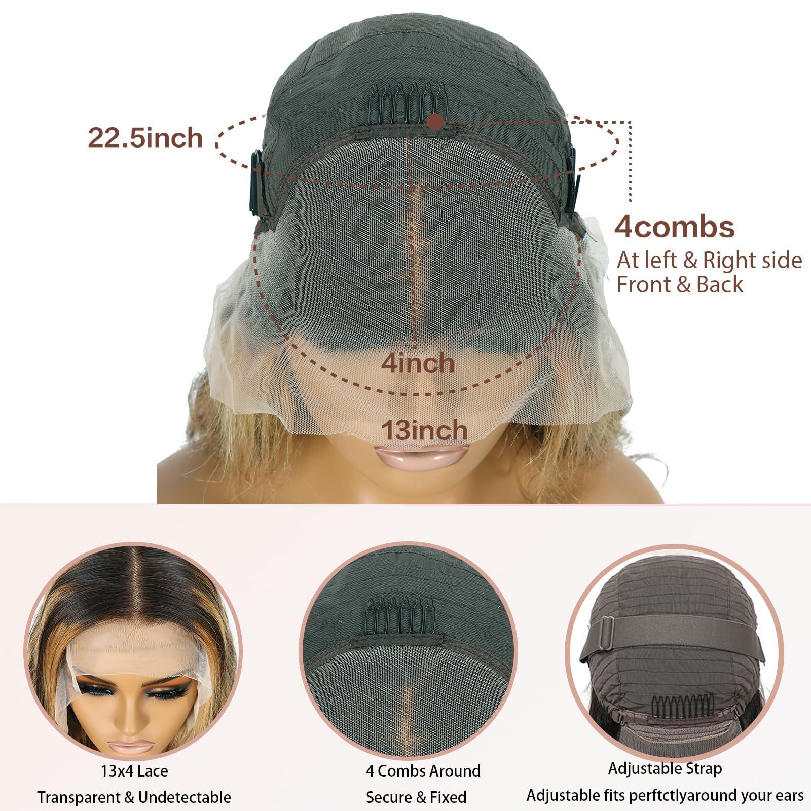 PDTBO PDTBO 34 Inch Ombre Lace Front Wig Human Hair Pre Plucked 1B/27 Highlight 13x4 Lace Front Wig Human Hair 180% Density HD Lace Frontal Wigs for Black Women Human Hair