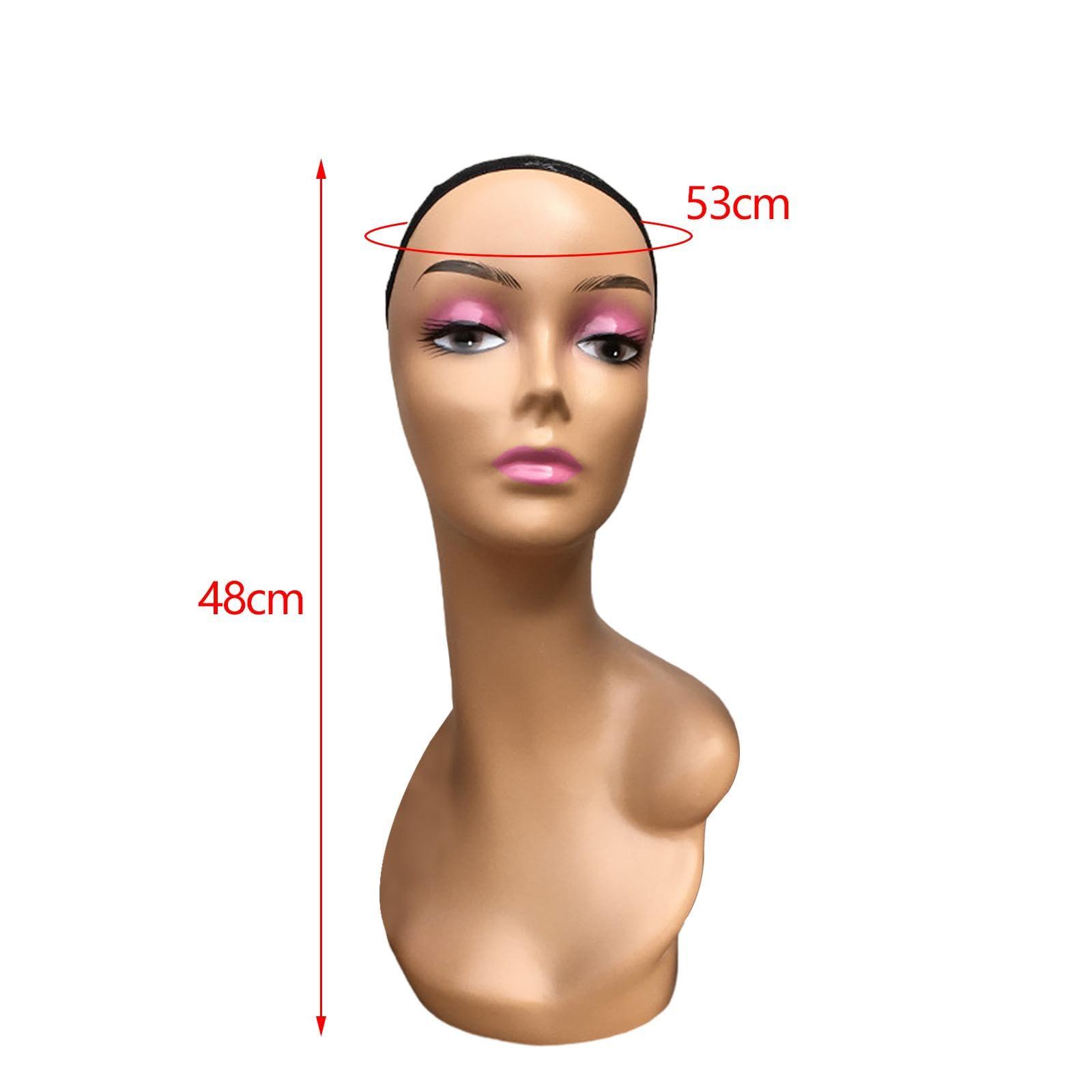 Generic Female Wig Head Mannequin Wig Display Model Long Neck with Makeup Smooth 19inch Manikin for Wigs Making Styling Hairpieces, Style B