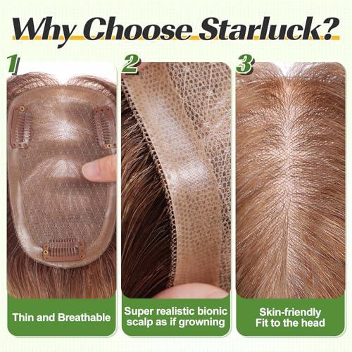 starluck starluck Hair Toppers for Women 100% Real Human Hair, 12 Inch Black Brown No Bangs, Pure Hand-Tied Silk Base with 3 Clips in Wiglets Toppers,Human Hair Toppers for Women with Thinning Hair