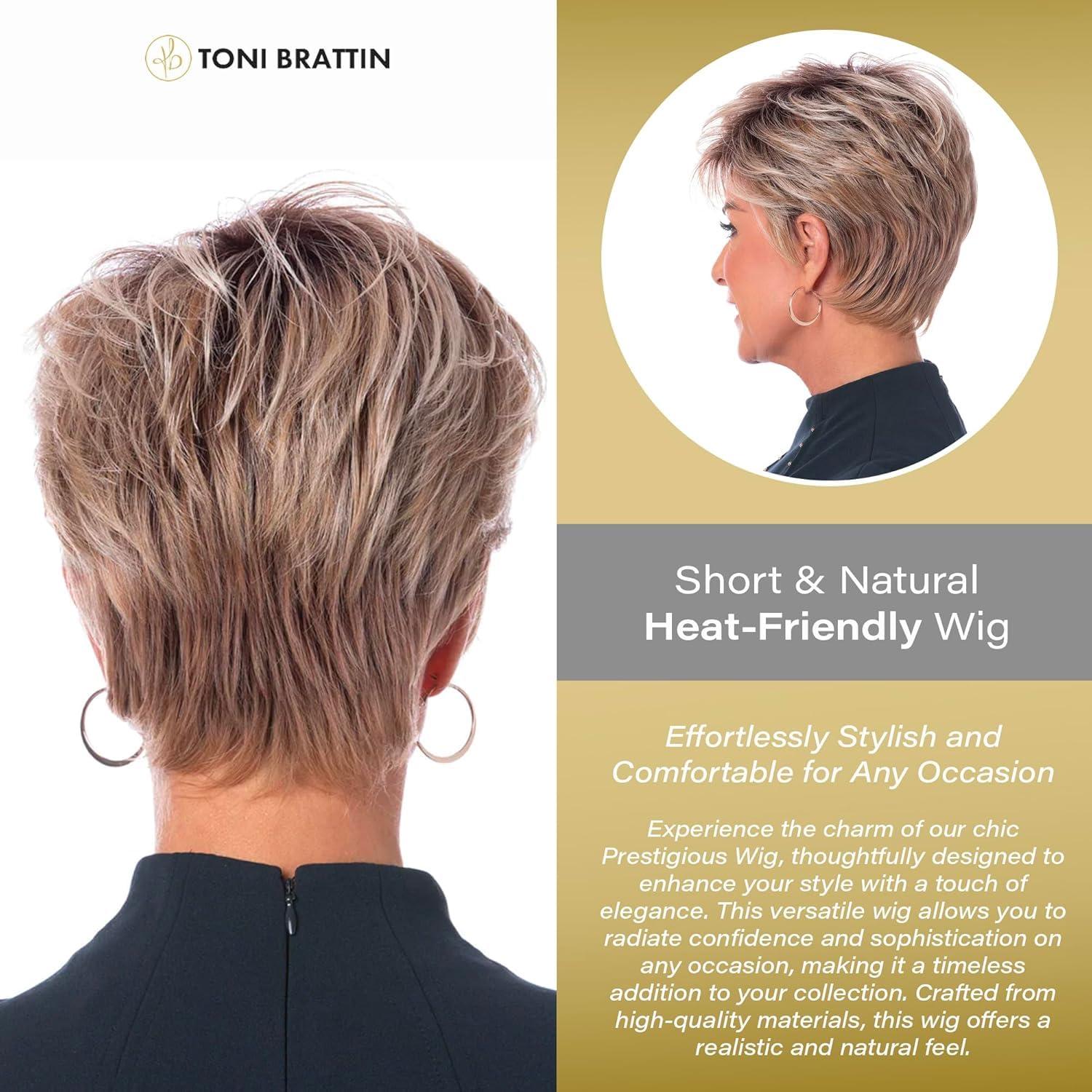 Toni Brattin Tan Secret Toni Brattin Prestigious Wig - Short & Classic Hairstyle with Subtle Layering & Tampered Edges - Heat-Friendly Fiber Looks & Feels like Natural Hair - Adjustable & Comfortable (Medium Blonde, Regular)