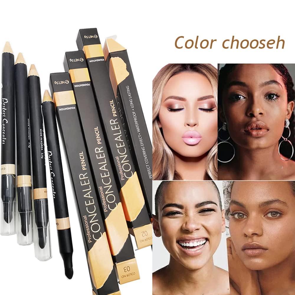AKARY AKARY Dual Sided Concealer Pencil for Face, 2 in 1 Full Range of Concealers Pen Face Concealer Crayon Highlighter Stick, Professional Waterproof Foundation Concealer for Eye Dark Circles, Blackheads, Concealer Pencil with Brush for Men and Women (#3
