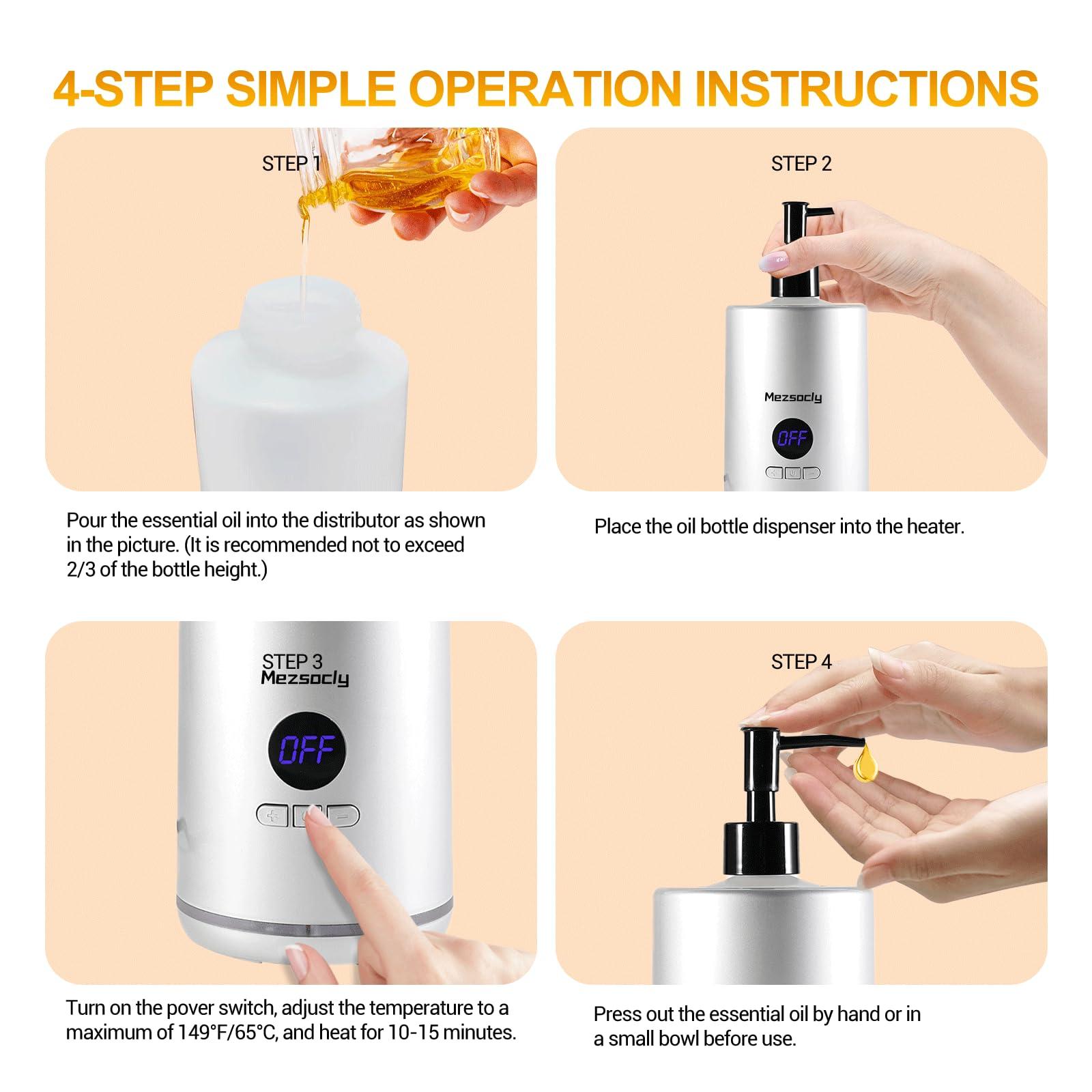 Mezsocly Oil Warmer for Massage oil warmer for scented oil, Massage Oil Warmer, lotion warmer, Body Oil Heater for Spa, Salon and Barber Shops, with Two Oil Bottle Dispenser, Constant Temperature, Silver