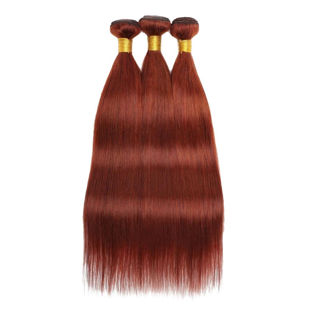 HuxoWax 26 28 30 Inch Copper Red Bundles Color #33 Straight Human Hair Bundles Brazilian Virgin Hair 3 Bundles Copper Brown Straight Bundles Human Hair Reddish Brown Bundles Hair Weave