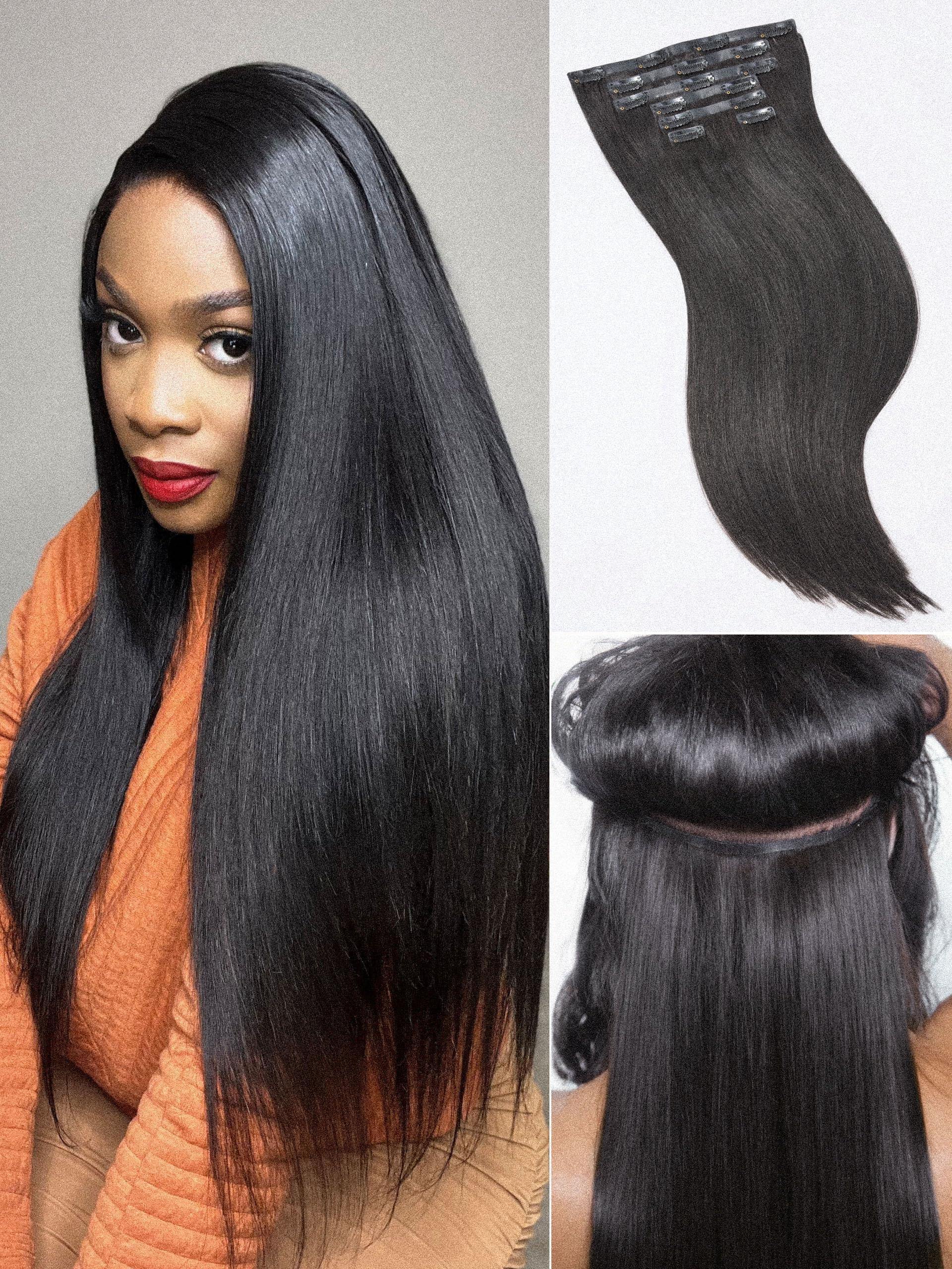 LUVME HAIR LUVME HAIR Yaki Straight Clip in Hair Extensions Real Human Hair, 24inch 135g 7Pcs, Black Hair Extensions, Remy Human Hair Extensions Clip ins for Women, Natural Human Hair