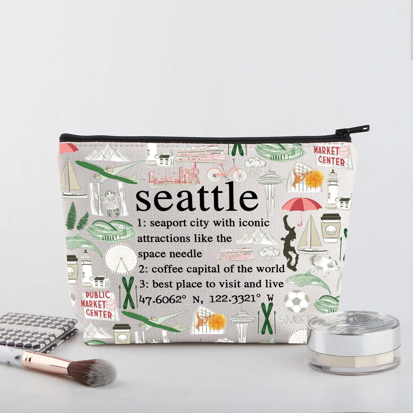 WSNANG WSNANG Seattle Washington Definition Makeup Bag Space Needle Travel Zipper Pouch Coffee Capital Seattle Travel Cosmetic Bag (seattle bag)