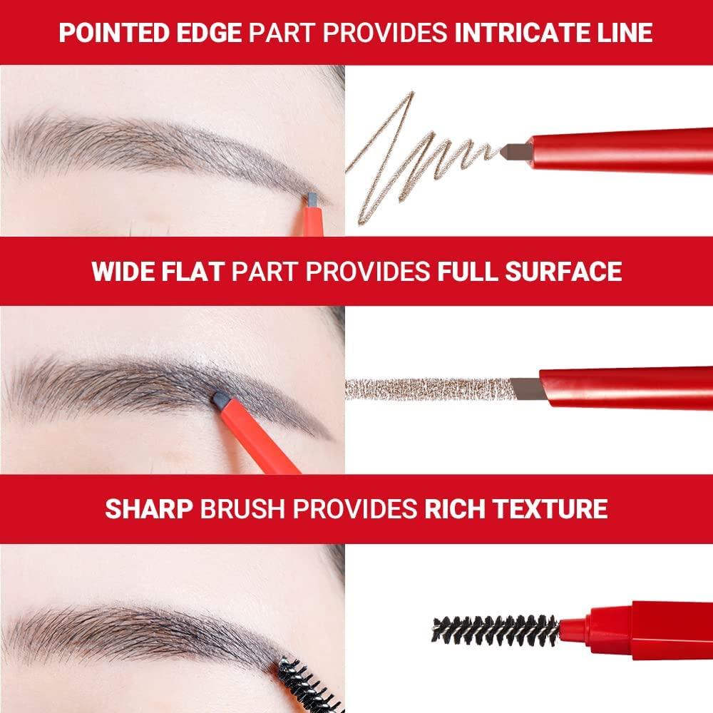 Espoir Espoir The Brow Balance Pencil Combo #2 Cool Gray (Mini Clear Eyebrow Mascara Included) | EyeBrow Pencil for Natural and Easy Draw without Clumping | Detailed and Rich Eyebrow Texture | Korean Makeup